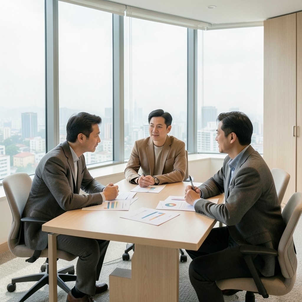 Think Arcbase team discussing spend charts in a bright Taipei office