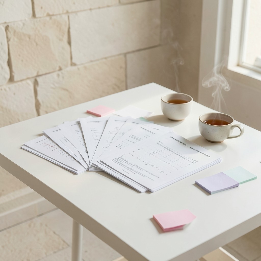 Workshop table with spend chart packs prepared for a category review